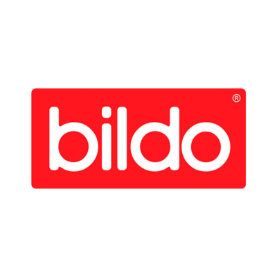 Logótipo da marca bildo em fundo vermelho