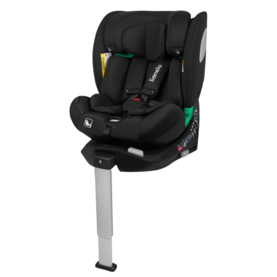 Cadeira auto infantil preta com cintos lionelo e suporte metálico