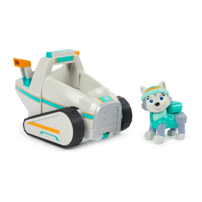 Veículo e figura de cão azul-turquesa e cinza