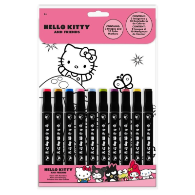 Conjunto de marcadores de cor Hello Kitty com imagens para colorir
