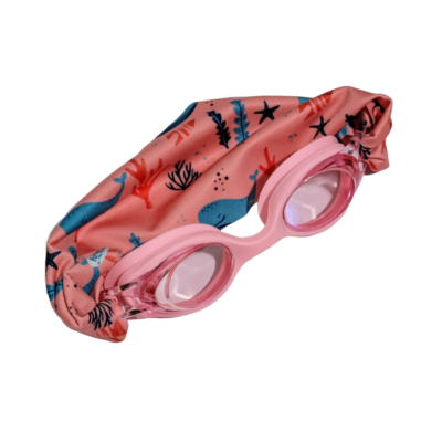 Óculos de natação cor-de-rosa com touca de banho rosa estampada