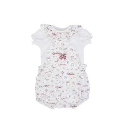 Conjunto de bebé branco com ranita florida e body de manga curta