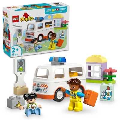 Conjunto LEGO Duplo Ambulância e Motorista com figuras e acessórios coloridos
