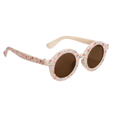 Óculos de sol redondos com armação floral em creme e lentes escuras