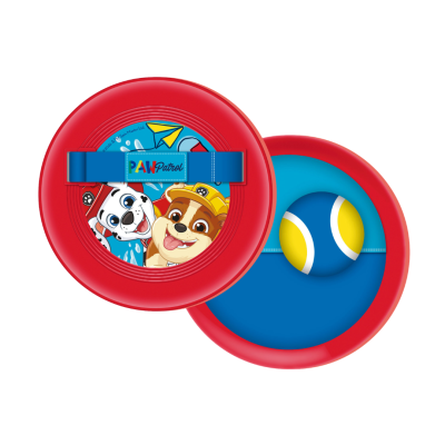 Conjunto de discos e bola para lançamento com tema PAW Patrol e personagens em destaque.