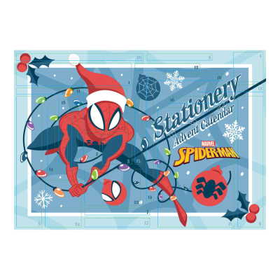 Calendário do Advento Spider-Man com ilustração do super-herói e decoração natalícia