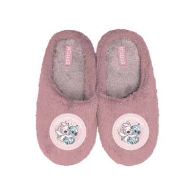 Chinelos cor-de-rosa com interior cinza e personagem de desenho animado estampado