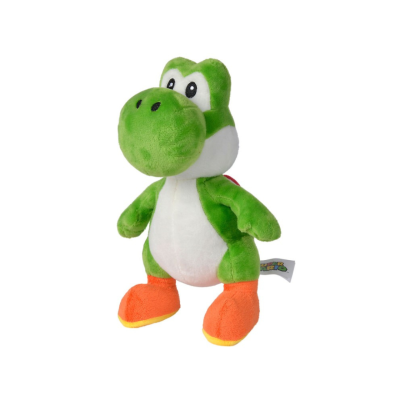 Pelúcia do personagem Yoshi em tecido verde e branco com calçado laranja