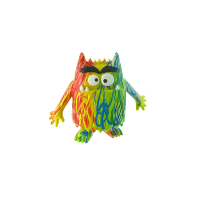 brinquedo colorido com olhos grandes e sobrancelhas pretas