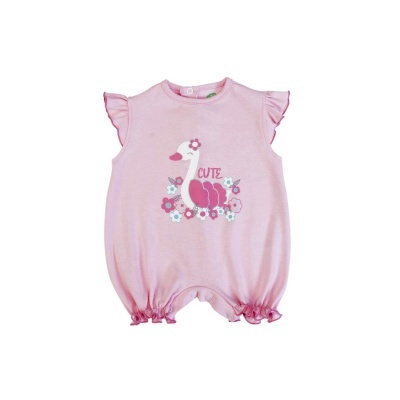 Babygrow rosa claro com cisne e flores, sem mangas