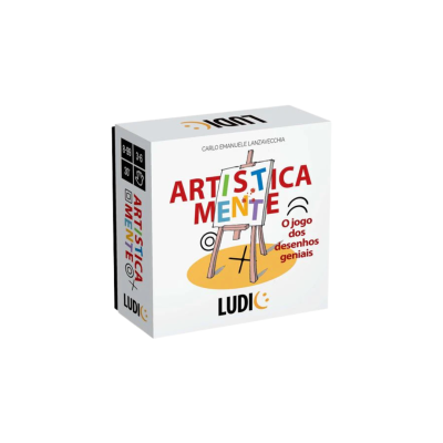 Caixa de jogo de tabuleiro Artística Mente com design colorido e texto da marca LUDI