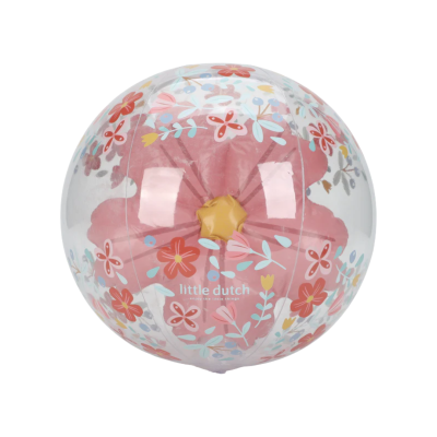 Bola insuflável transparente decorada com flores coloridas e texto Little Dutch