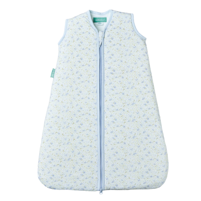 Saco de dormir para bebé com padrão floral azul e verde claro