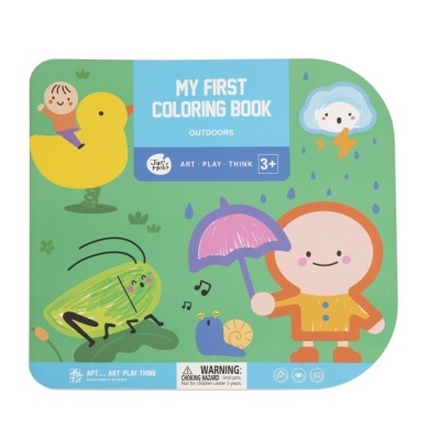 Livro infantil de colorir com capa colorida e desenhos de animais e criança