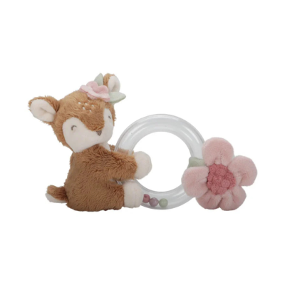 Brinquedo infantil de peluche de veado com anel transparente e flor cor-de-rosa