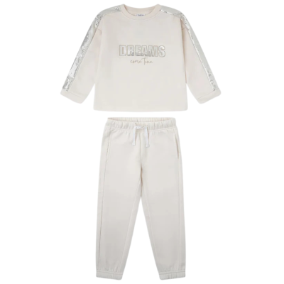 Conjunto de roupa creme para criança com sweatshirt e calças