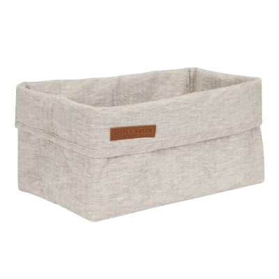 Cesto retangular cinza claro em tecido com etiqueta castanha LITTLE DUTCH