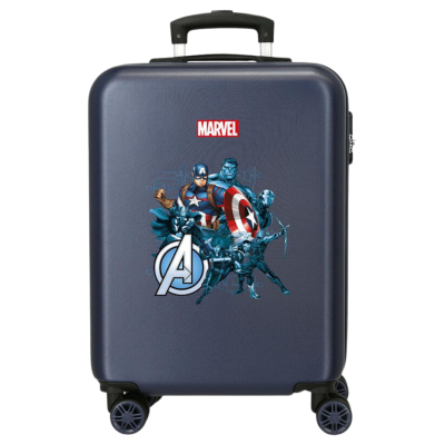 Mala de viagem azul escura com estampa Avengers da Marvel e rodinhas