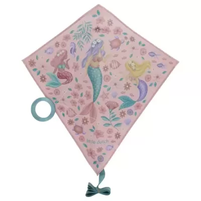 Pipa rosa com desenho de sereias e flores, inclui argola e fita azul
