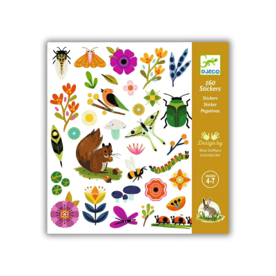 Pacote de autocolantes DJECO com desenhos de animais, insetos e flores coloridas