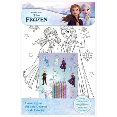Conjunto de colorir Frozen com lápis de cor e ilustrações de personagens Anna e Elsa