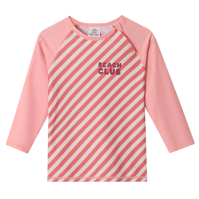 Camisola de manga comprida rosa com riscas e texto Beach Club
