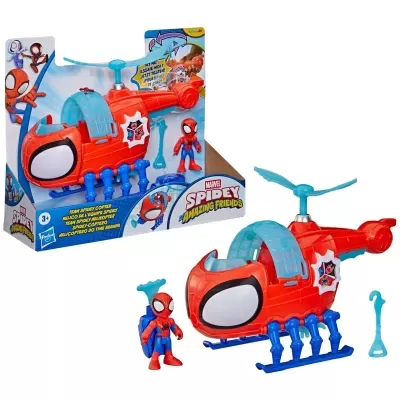 Brinquedo helicóptero Homem-Aranha com figura e acessório na embalagem