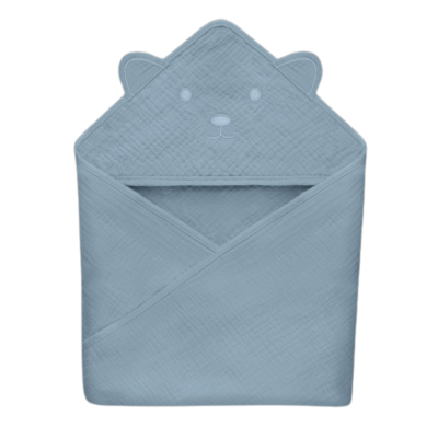 Toalha de banho azul claro com capuz de urso para bebé