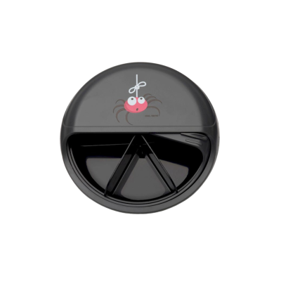 Prato infantil preto com divisão e desenho de aranha cor-de-rosa