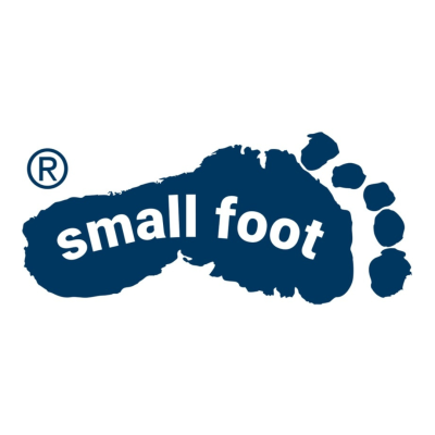 Logotipo impressão pé azul com texto small foot branco