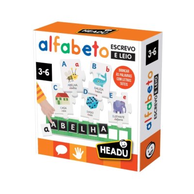 Jogo educativo alfabeto escrevo e leio com peças de puzzle coloridas e letras táteis