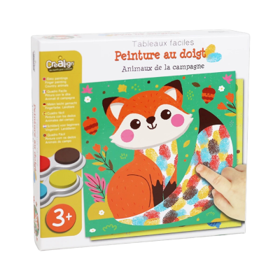 Kit de pintura a dedo com tintas e imagem de raposa colorida