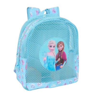 Mochila azul clara de rede com personagens de Frozen