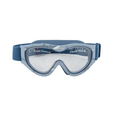 Óculos de proteção infantis azuis com fita elástica e lentes transparentes