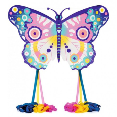Pipa colorida em forma de borboleta com caudas de fita