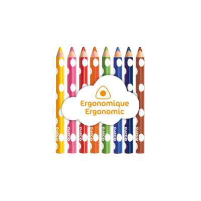 Conjunto de 10 lápis de cor ergonómicos da marca Djeco com etiqueta em forma de nuvem.