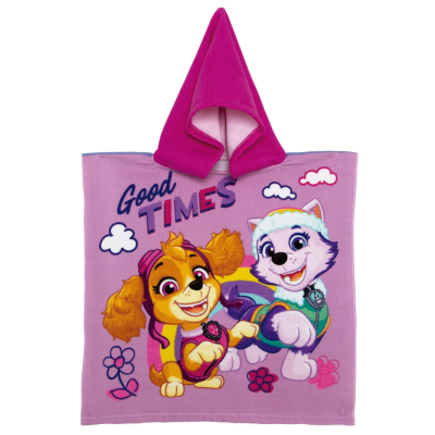 Poncho infantil rosa com capuz e estampa Paw Patrol Skye e Everest