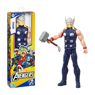 Boneco Thor da Marvel Avengers com martelo e embalagem colorida