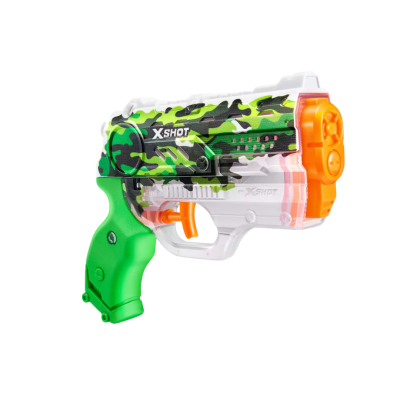 Pistola de brinquedo camuflada verde com punho verde e detalhes laranja
