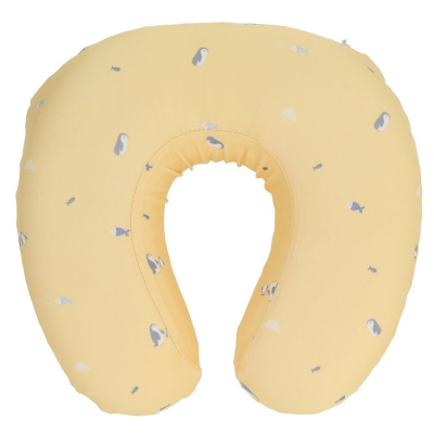 Almofada de pescoço amarela com padrão de peixes