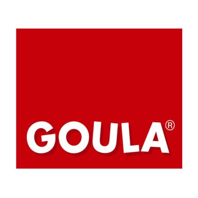 Logótipo G O U L A em letras brancas sobre fundo vermelho