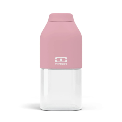 Garrafa Monbento com tampa rosa e corpo transparente