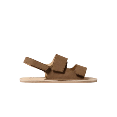 Sandália aberta castanha com tiras de velcro e sola bege