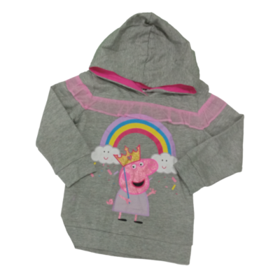 Casaco cinzento com capuz e personagem colorida para criança