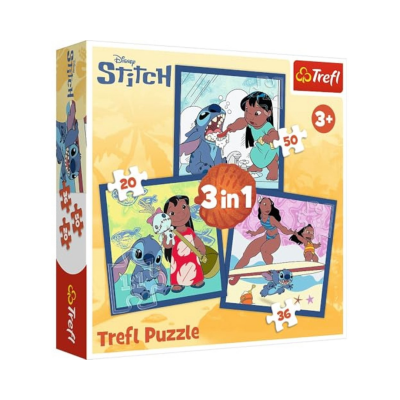 Caixa de puzzle Trefl Disney Stitch com 3 puzzles para crianças 3+