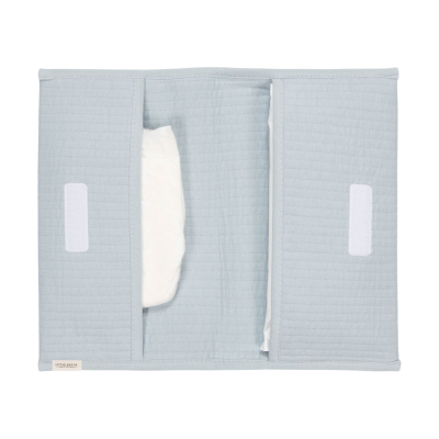 Organizador azul claro com compartimentos e fechos de velcro