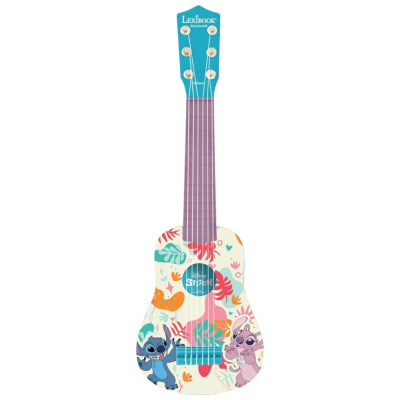 Guitarra infantil colorida com personagens Stitch da Disney