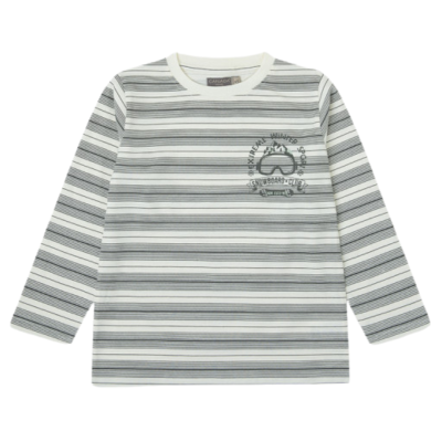 Camisola de manga comprida com riscas horizontais e estampado no peito