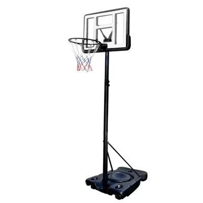 Cesto de basquetebol portátil com aro com rede bicolor e tabuleiro transparente