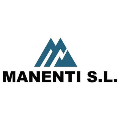 Logotipo azul de montanhas com texto preto MANENTI S.L.